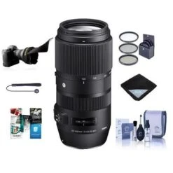 Sigma 100-400mm F5-6.3 DG OS HSM Lens For Nikon DSLR Cameras - Bundle With 67mm Filter Kit, Lens Wrap, Flex Lens Shade, Cleaning Kit, Capleash II, Software Package,