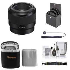 Sony FE 50mm F/1.8 Lens For E-Mount Cameras, Bundle With 49mm Filter Kit (UV/CPL/ND), Soft Lens Case, Lens Cleaner, Complete Optics Care And Cleaning Kit, Universal Lens Cap Tethers