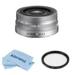Nikon NIKKOR Z DX 16-50mm F/3.5-6.3 VR Lens, Silver Bundle With 46mm Multi Coated UV Slim Filter, Cleaning Cloth