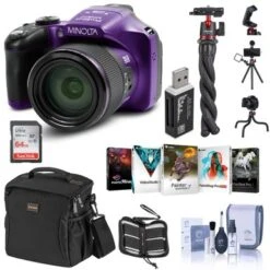 Minolta MN67Z 20MP Full HD Wi-Fi Bridge Camera With 67x Optical Zoom, Purple Essential Bundle With Bag, 64GB SD Card, Octopus Tripod, Corel PC Software Pack And Accessories