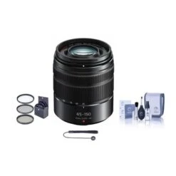 Panasonic Lumix G Vario 45-150mm F/4.0-5.6 ASPH Lens For G Series Cameras, Matte Black - Bundle With Filter Kit, Capleash II, Cleaning Kit