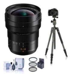 Panasonic Lumix DG Leica Vario-Elmarit 8-18mm F/2.8-4 Asph. Zoom Lens For MFT Mount Bundle With Vanguard VEO 2 204CB 4-Section Carbon Fiber Tripod, Filter Kit, Cleaning Kit