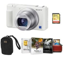 Sony ZV-1 Compact 4K HD Camera, White - Bundle With Alpine 2 Camera Bag, 32GB SDHC Card, Mac Software Package