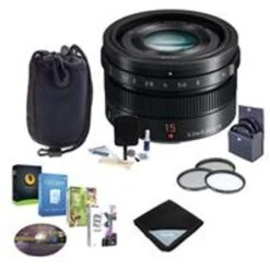 Panasonic Lumix G Leica DG Summilux 15mm F/1.7 ASPH Lens For Micro Four Thirds, Black - Bundle With 46mm Filter Kit, Lens Case, Cleaning Kit, Lens Wrap (15x15), Pro Software Package