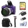 Minolta MN53Z 16MP FHD Digital Camera With 53x Optical Zoom, Wi-Fi, Purple Bundle With Shoulder Bag, Octopus Tripod, 16GB SD Card, Reader, Card Case, Cleaning Kit