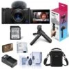 Sony ZV-1 Compact 4K HD Camera, Black Bundle With Sony Vlogger Accessory Kit, Bag, Mic, Flexible Tripod, Extra Battery And Accessories