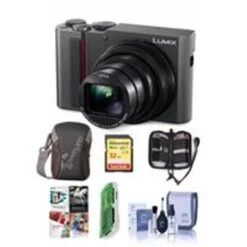 Panasonic Lumix DMC-ZS200 Digital Point & Shoot Camera, Silver - Bundle With 32GB SDHC U3 Card, Camera Case, Cleaning Kit, Memory Wallet, Card Reader, PC Software Package