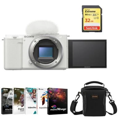 Sony ZV-E10 Mirrorless Camera Body, White Bundle With Corel PC Software Suite, 32GB SD Card, Shoulder Bag 3 Sony ZV-E10 Mirrorless Camera Body, White Bundle With Corel PC Software Suite, 32GB SD Card, Shoulder Bag