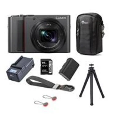 Panasonic Lumix DMC-ZS200 Digital Point & Shoot Camera, Silver - Bundle With 64GB SDHC U3 Card, Camera Case, Spare Battery, Table Top Tripod, Compact Charger, Peak Camera Cuff Wrist Strap Charcoal 3 Panasonic Lumix DMC-ZS200 Digital Point & Shoot Camera, Silver - Bundle With 64GB SDHC U3 Card, Camera Case, Spare Battery, Table Top Tripod, Compact Charger, Peak Camera Cuff Wrist Strap Charcoal
