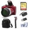 Minolta MN53Z 16MP FHD Digital Camera With 53x Optical Zoom, Wi-Fi, Red Bundle With Shoulder Bag, Octopus Tripod, 16GB SD Card, Reader, Card Case, Cleaning Kit