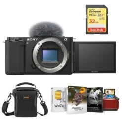 Sony ZV-E10 Mirrorless Camera Body, Black Bundle With, Corel Mac Photo Editing Software Suite, 32GB SD Card, Shoulder Bag