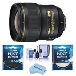 Nikon 28mm F/1.4E AF-S NIKKOR Lens - U.S.A. Warranty - Bundle With Hoya NXT Plus 77mm 10-Layer HMC UV Filter, HOYA 77mm NXT Circular Polarizer Filter, Cleaning Kit, Microfiber Cloth