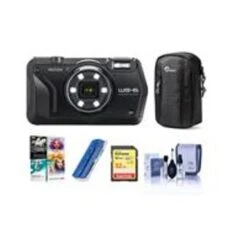 Ricoh WG-6 Digital Camera, Black - Bundle With Camera Case, 32GB SDHC Card, Cleaning Kit, Card Reader, PC Software Package