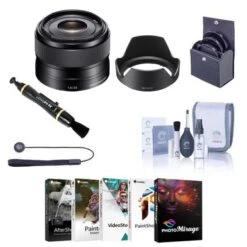Sony E 35mm F/1.8 OSS E-Mount Lens Bundle With PC Software, 49mm Filter Kit, Lens Case, Lens Cleaner, Cleaning Kit, And Universal Lens Cap Tether