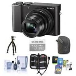 Panasonic Lumix DMC-ZS100 Digital Camera, 20.1MP, Black - Bundle With 16GB Class 10 U3 SDHC Card, Camera Case, Cleaning Kit, Memory Wallet, Sunpak FlexPod Pro, Software Package