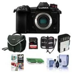 Panasonic Lumix G9 Mirrorless Camera Body, Black - Bundle With 32GB SDHC U3 Card, Spare Battery, Camera Case, Cleaning Kit, Memory Wallet, Card Reader, PC Software Package