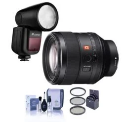 Sony FE 85mm F1.4 GM (G Master) E-Mount Lens - Bundle With Flashpoint Zoom Li-on X R2 TTL On-Camera Round Flash Speedlight, 77mm Filter Kit, Cleaning Kit
