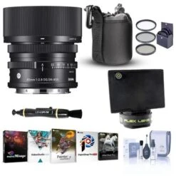Sigma 45mm F/2.8 DG DN Contemporary Lens For Leica L-Mount Bundle With 55mm Filter Kit, Flex Lens Shade, Lens Pouch, Lens Cleaner, Cleaning Kit, Corel PC Software Kit